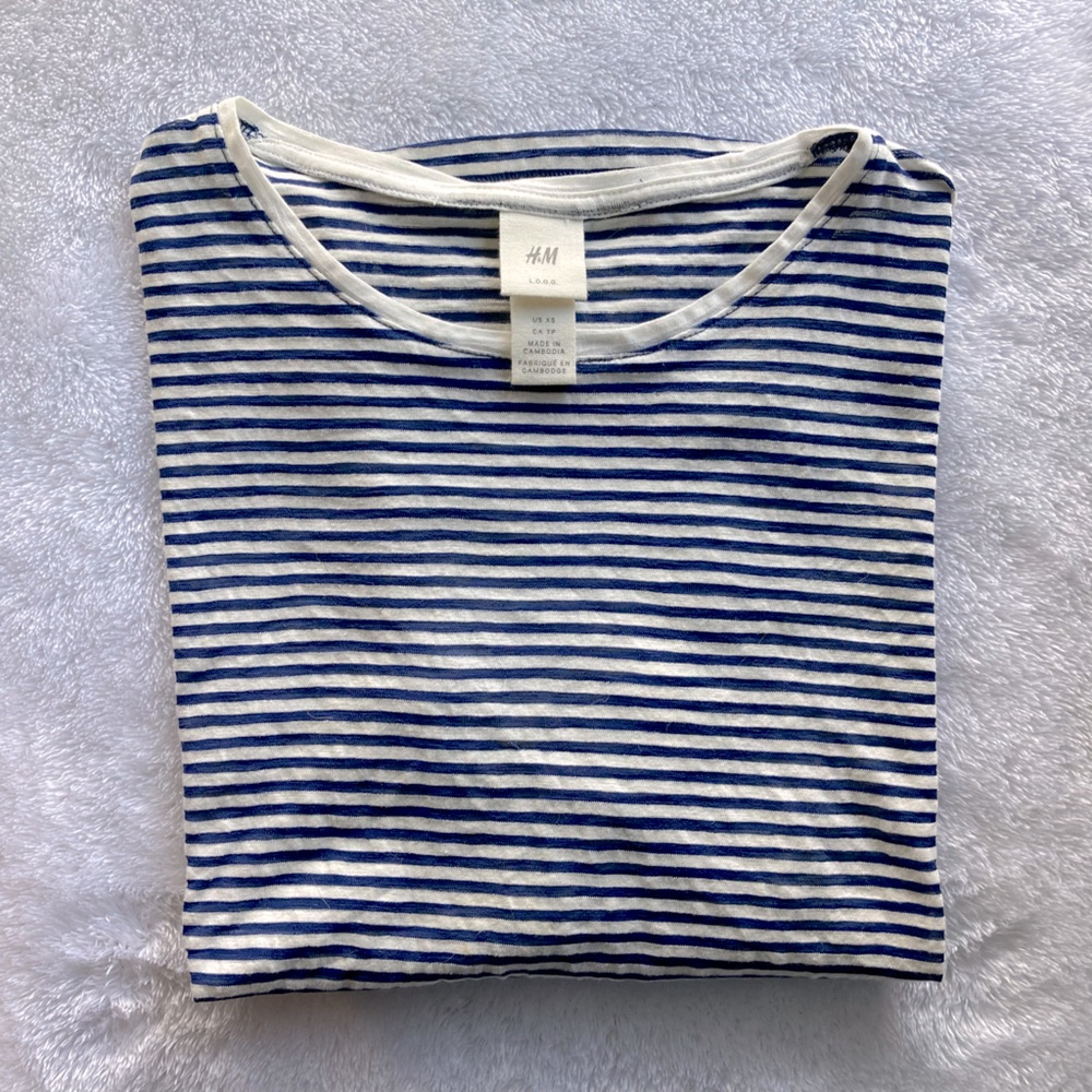 H&M Navy/White Striped Oversized T Shirt